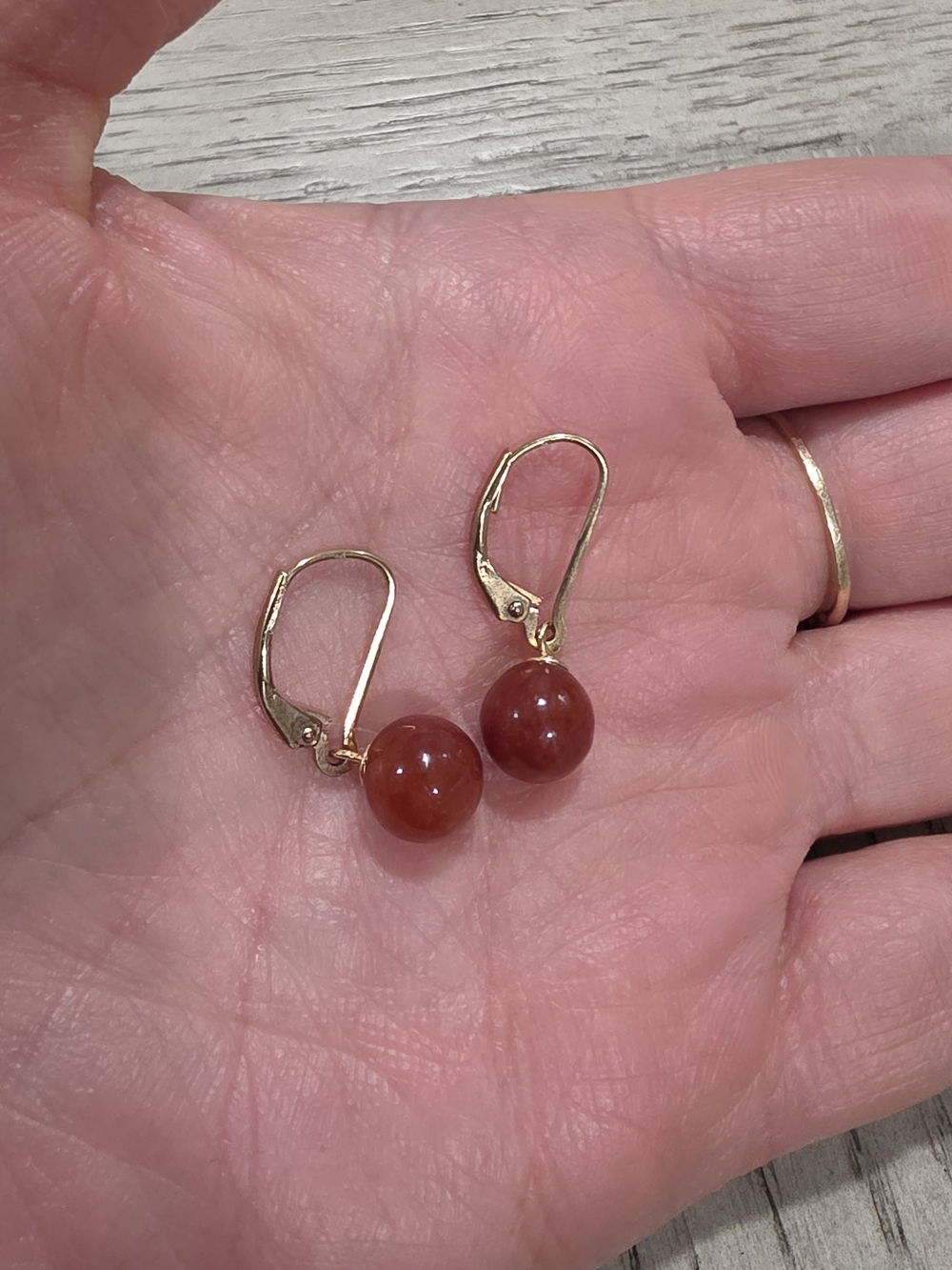 Gold Drop Earrings with Red Agate Beads